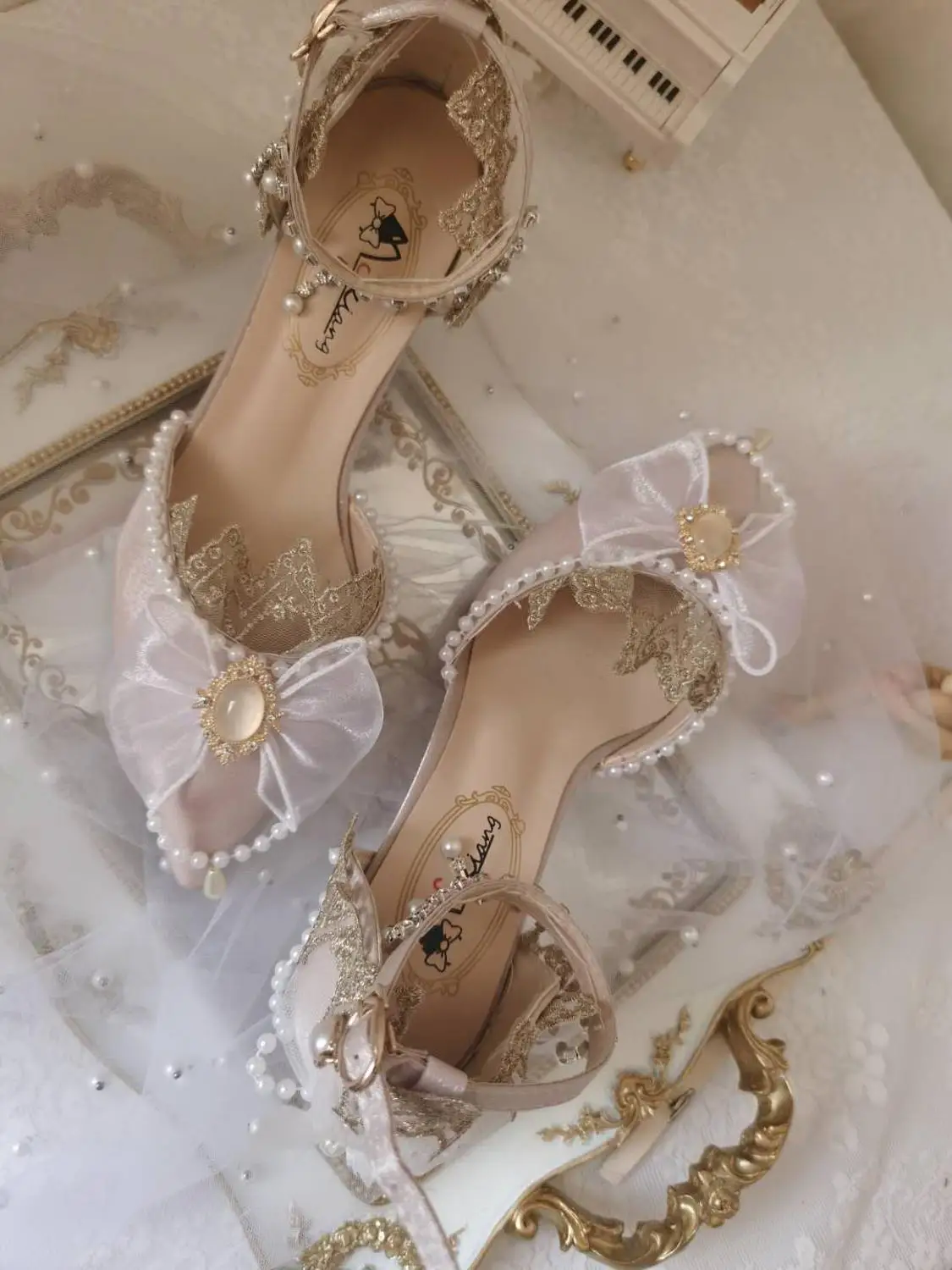 

Lolita vintage french palace gorgeous tea party high heel 5-8cm kawaii girl princess kawaii shoes pointed retro lace bowknot cos