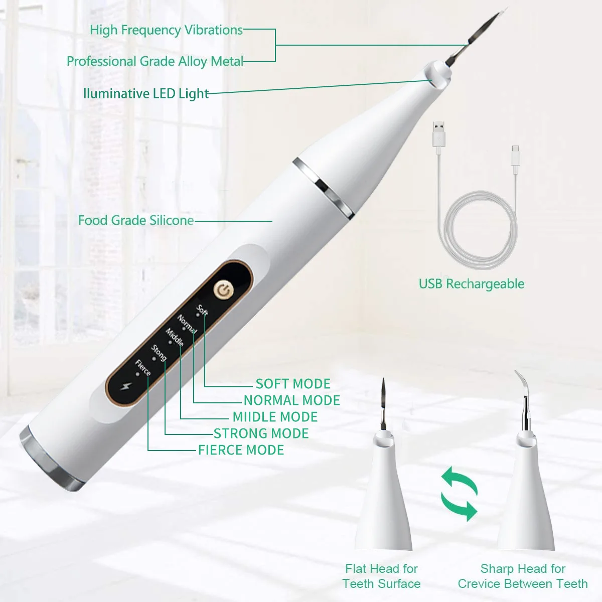 5-speed Ultrasonic Dental Scaler for Teeth Electic Sonic Tooth Cleaner Dental Calculus Removal Ultrasound Tartar Stone Remover