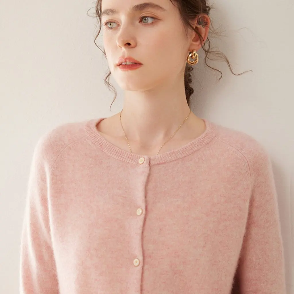 

Ordos City женский кашемировый кардиган с круглым вырезом, тонкий однотонный реглан, свободная приталенная вязаная куртка