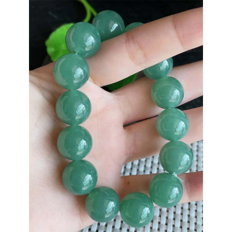 Natural A pulseira grânulos, completa grânulos redondos verdes, jade, 14.77G, 14 PCs