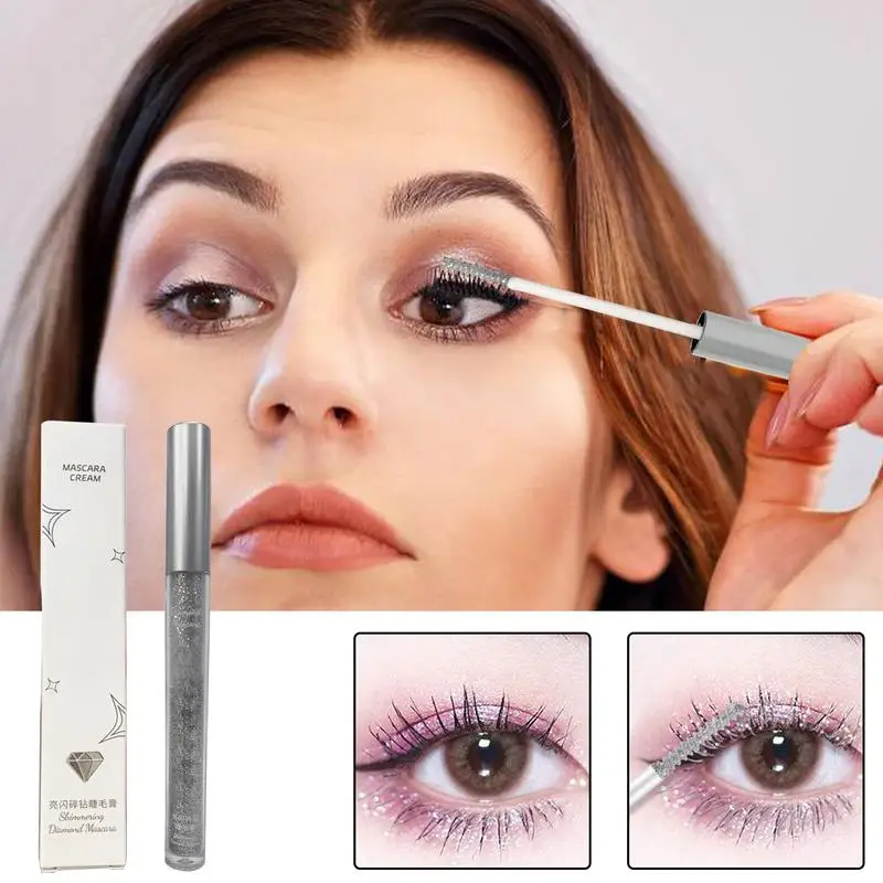 1 stücke Splitter Glitter Mascara schnell trocknen langlebige wasserdichte Curling dicke glänzende Wimpern sexy Diamant Mascara