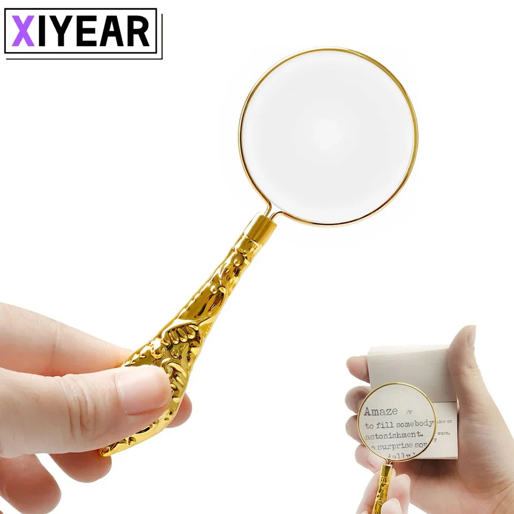 Compact Magnifier Handheld Magnifier 5x 45MM Gold Handle Magnifier for Work Reading Hobbies, Science, Inspection and Crafts