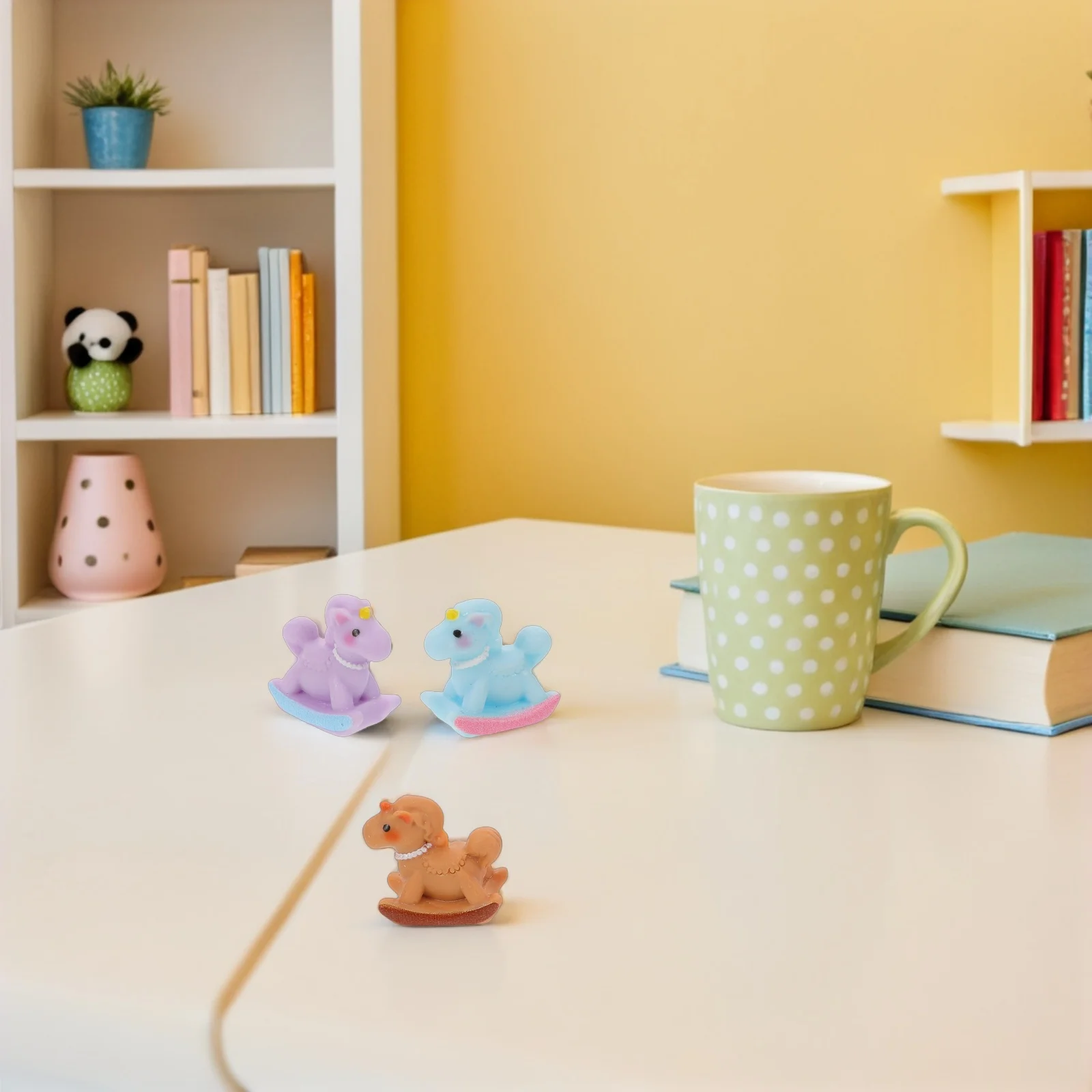 

10Pcs Mini Rocking Horses in Macaron Tones - Resin Desktop Cute Figures for Dollhouse Fairy Garden Landscape DIY Crafts Birthday