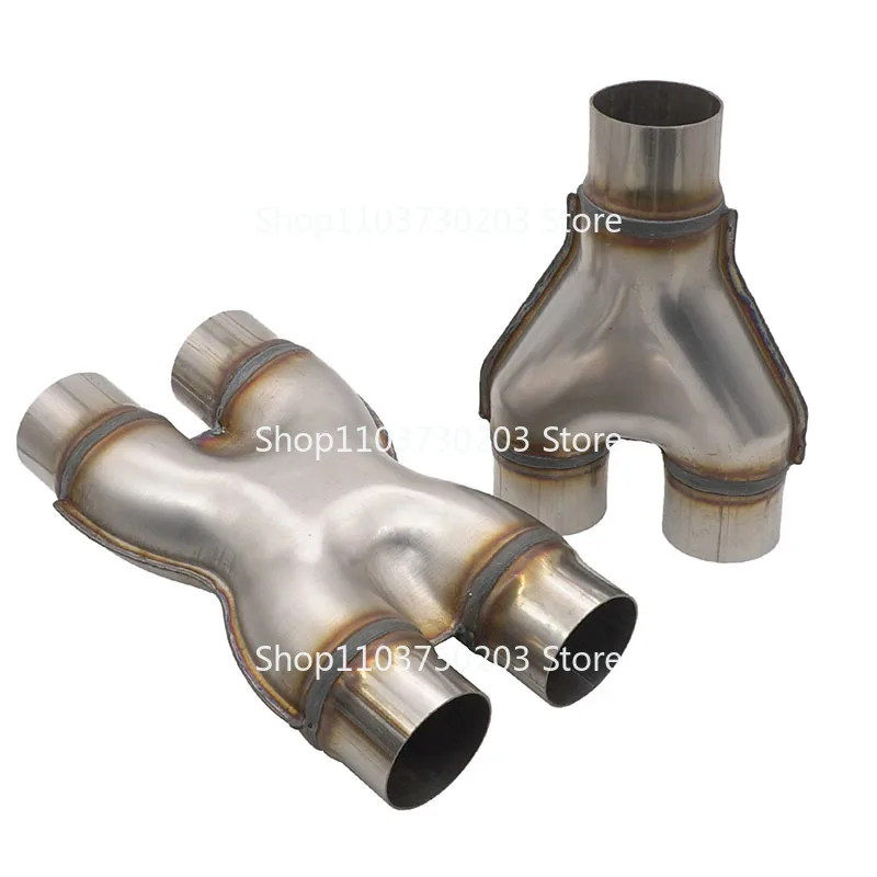 Car 409 Stainless Steel Exhaust Pipe Modified Y-type Three-way H-X Four-way Connection Pipe 51 57 63 76MM