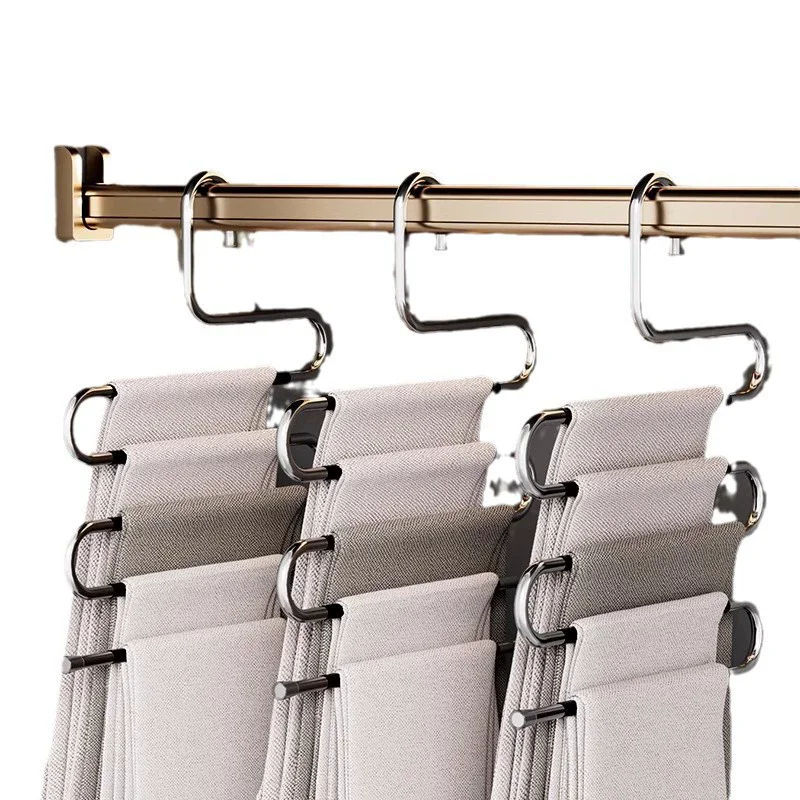 رف سراويل متعدد الطبقات من الفولاذ المقاوم للصدأ على شكل حرف S معلق مضاد للانزلاق ورف تخزين لخزانة الملابس موفر للمساحة