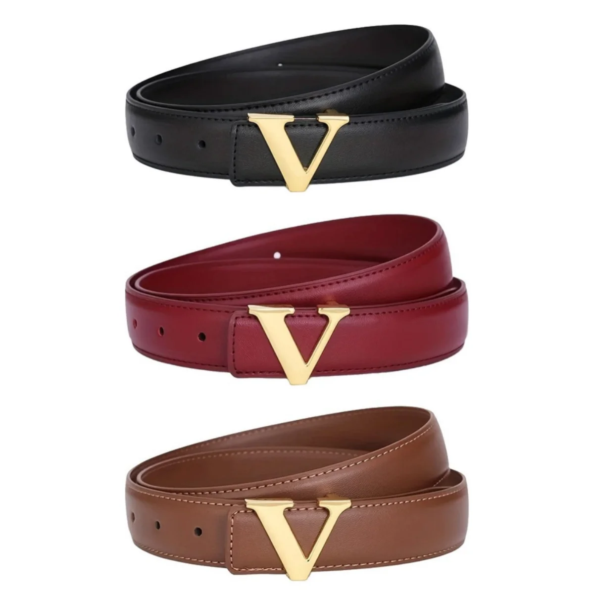 

Набор из 3 женских кожаных ремней для джинсов и брюк, модный женский узкий ремень из искусственной кожи с золотой пряжкой, подарок для подруг