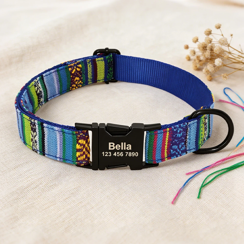 Individuelles Hundehalsband aus Nylon, Kostenlos Graviertes Haustier-ID-Halsband mit Namensschild, Verstellbare Schnalle für Kleine, Mittlere und Große Hunde – Detail 12