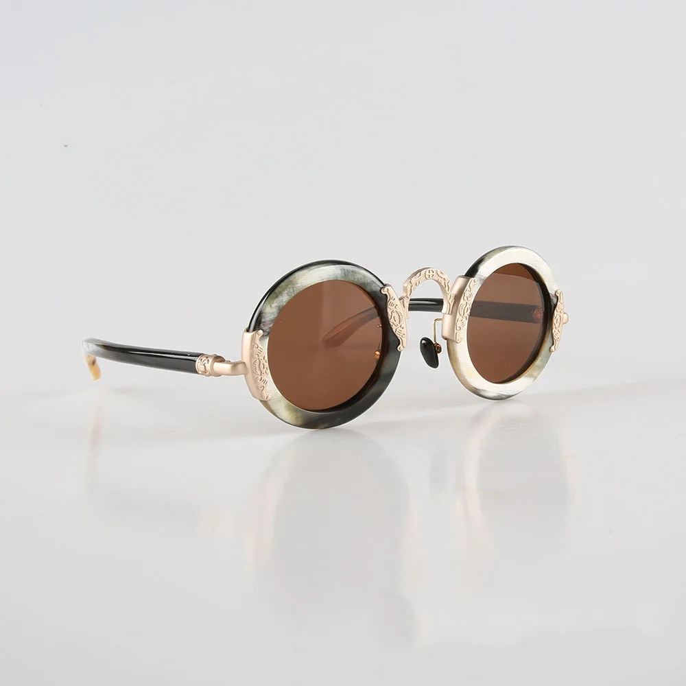 Women Sunglasses Men Unique Round Thick Man Eyeglasses Copper Retro Handmade Black White Horn Sunglass Vintage Classic Glasses