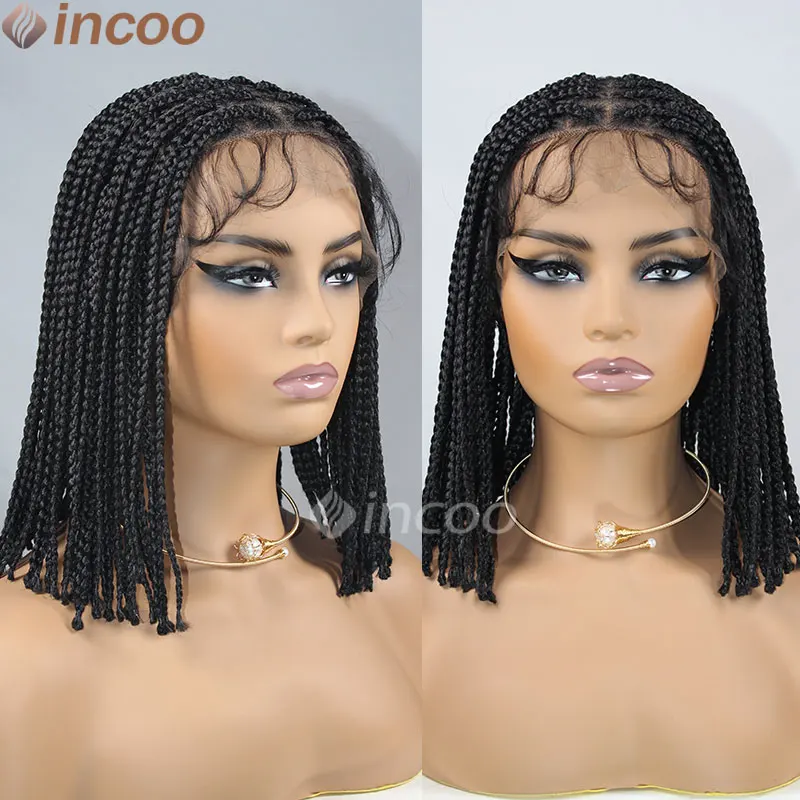 Synthetic Full Lace Front Box Braid Wigs Short Straight Twist Wig Braided Wigs Black Women Crochet Box Braided Wig Braiding Hair