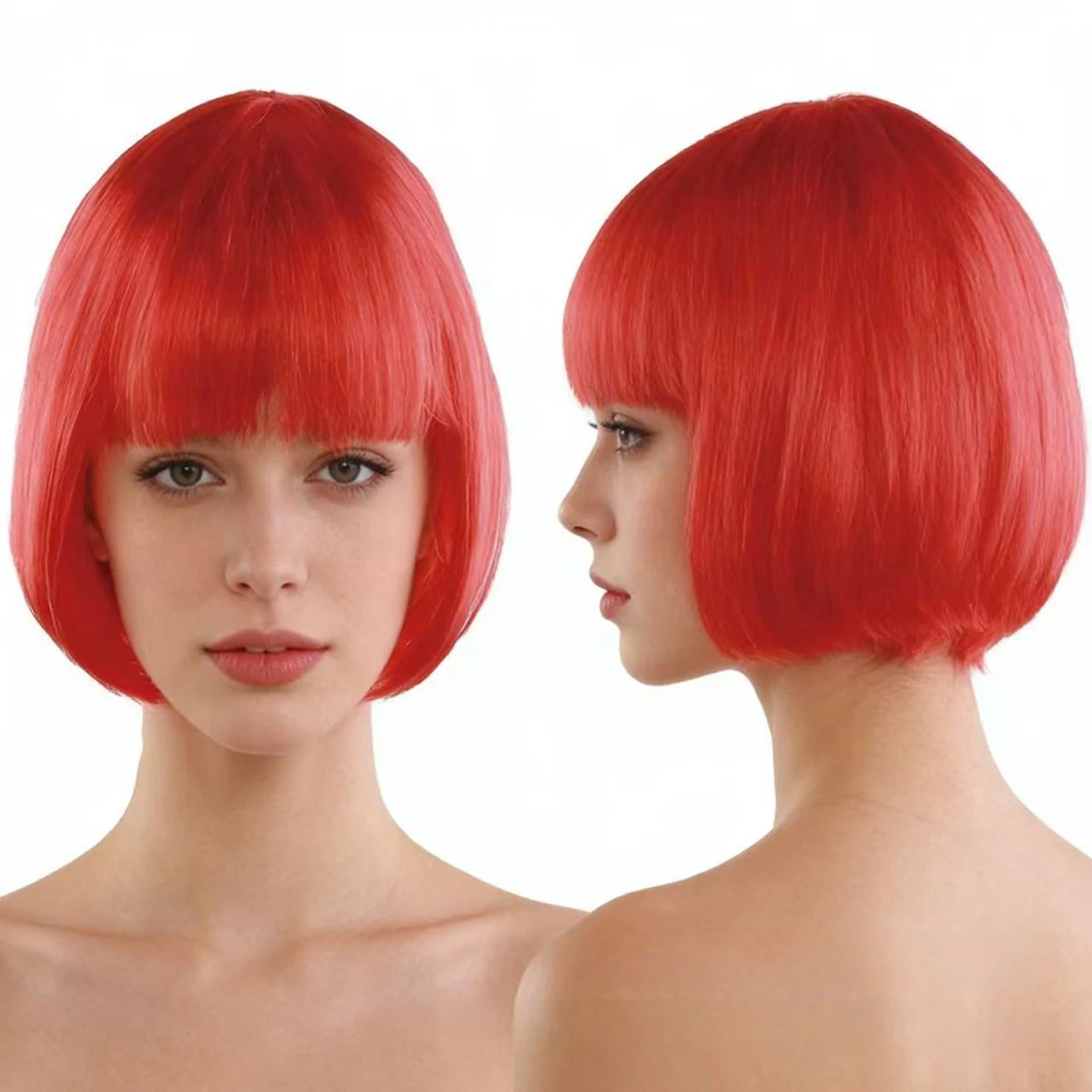 Bright Colored Bob Wig with Bangs, Cute Synthetic Short Wig for Young Girls School Halloween Party