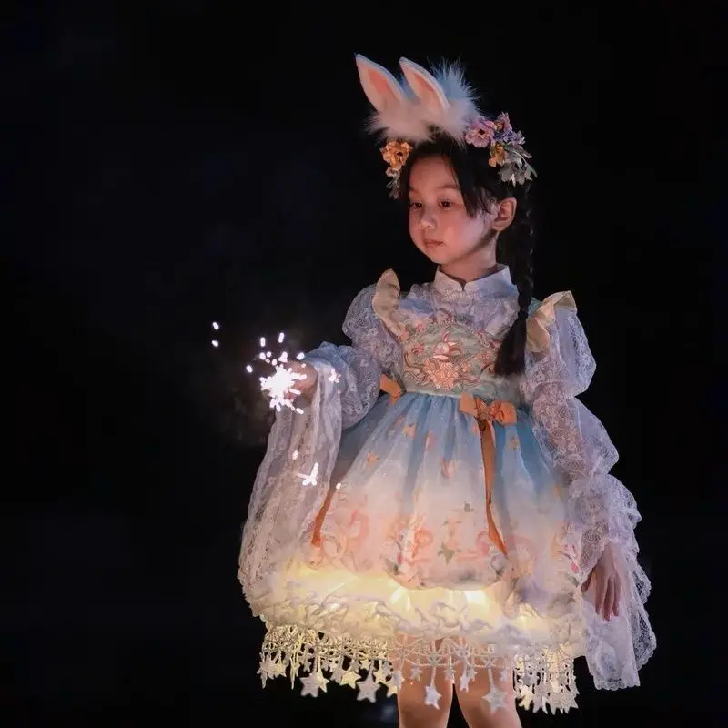 

Jade Rabbit Skirt JSK Set New Cinema Princess Skirt Net Red Glow Girl Chinese Style Embroidery Dress