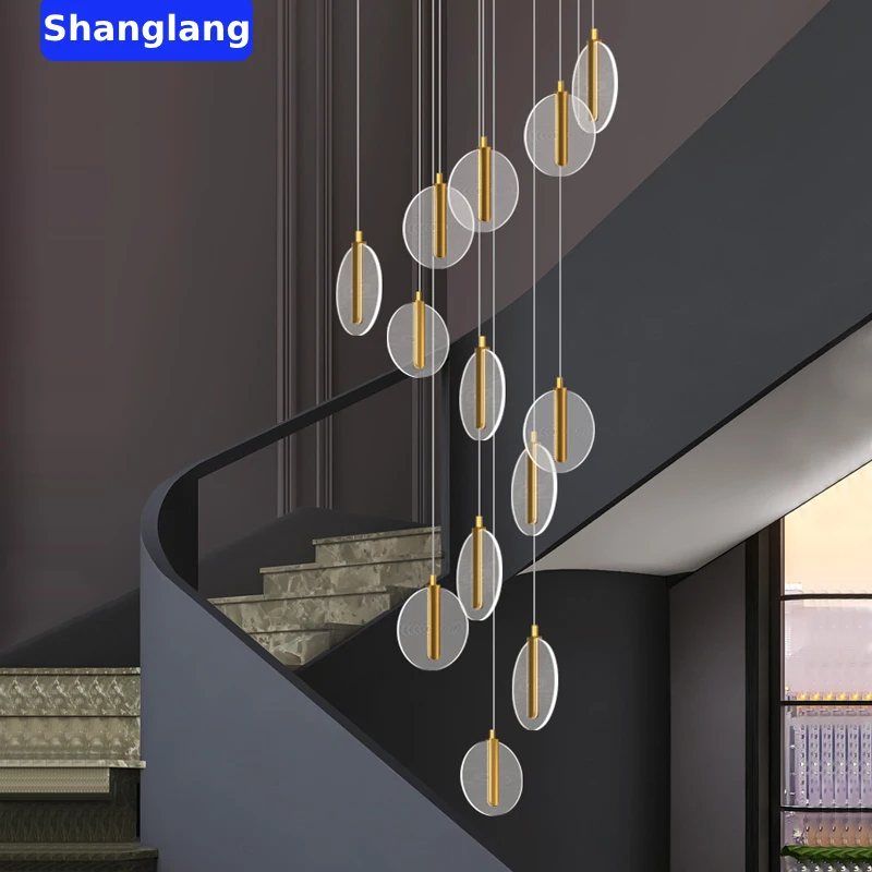 Modern Nordic LED Chandelier High Ceiling Villa Staircase Spiral Staircase Sound Cake Acrylic Hanging Light Household Lamps