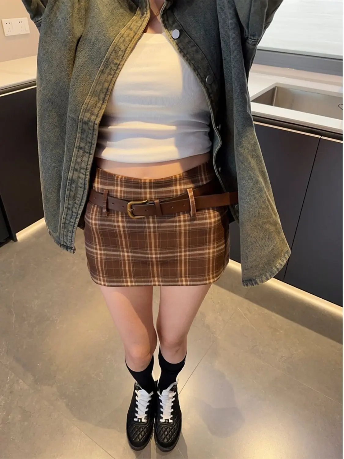 2025 Sommer Sexy Minirock Damen Wickelrock Koreanische Mädchenkleidung Street A-Linie Karierter Kurzrock Koreanischer Stil Damenbekleidung – Detail 12