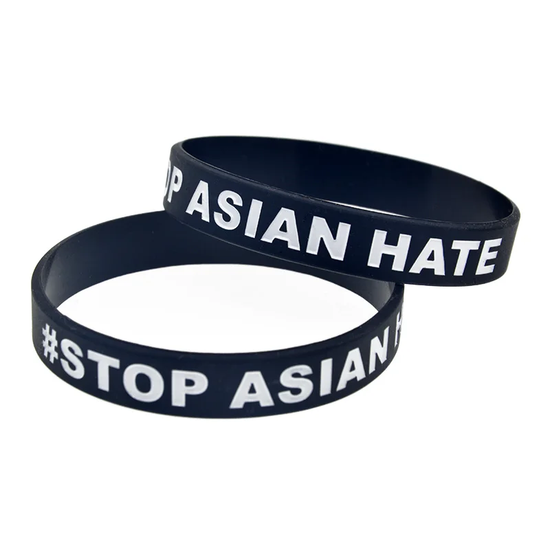 1 PC Stop Asian Hate Silicone Bracelet Debossed And Filled In Color Adult Size