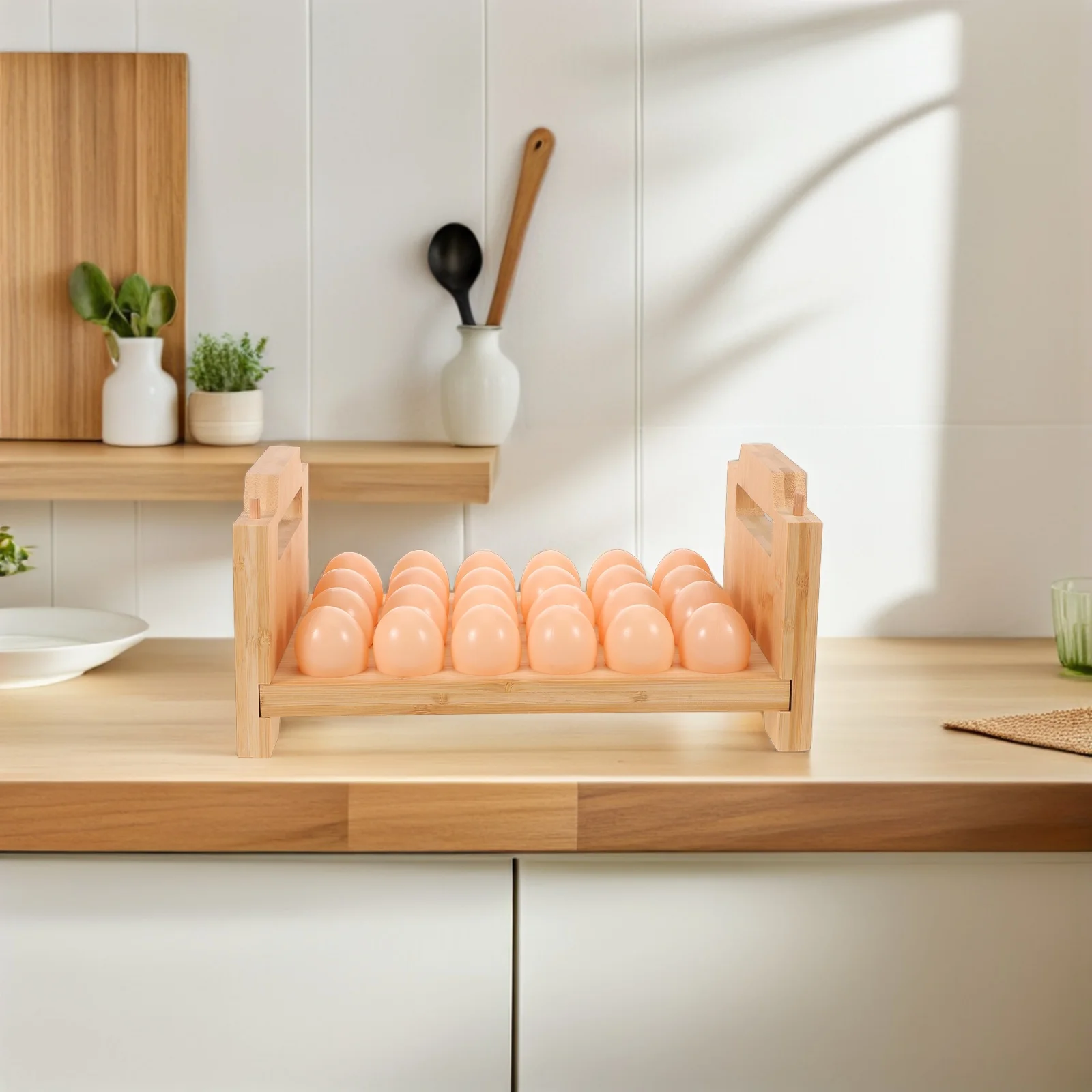 

Wooden Egg Rack Baskets for Fresh Eggs Storage Bamboo Organizer Refrigerator Door