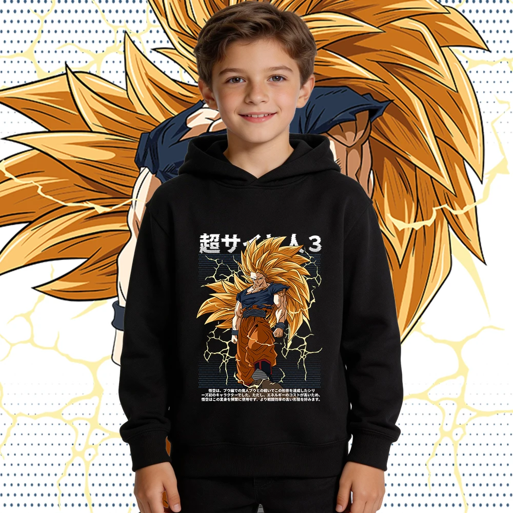 Sudadera con Capucha de Forro Polar para Niños y Niñas con Estampado de Anime Dbz Goku SS3, Ropa Abrigada para Otoño e Invierno