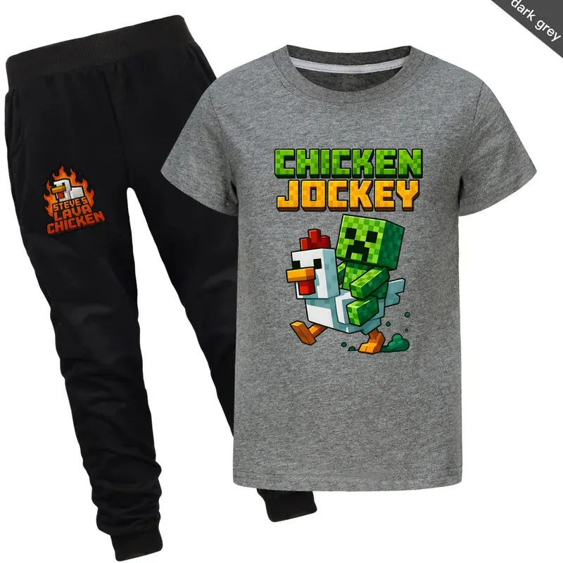 111 www الصيف جوكي ملابس الأطفال البدلة طفل الفتيان الفتيات ستيف الحمم الدجاج تي شيرت السراويل 2 قطعة مجموعات موضة رياضية