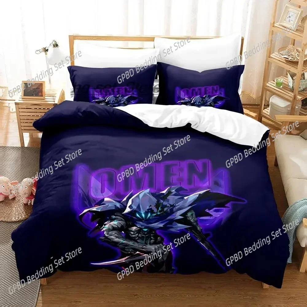 Game VALORANT Omen 3D Bedding Set Duvet Cover Pillowcases Single Twin Full Queen King Size Home Decor Quilt Boys Gift Quilt Cove