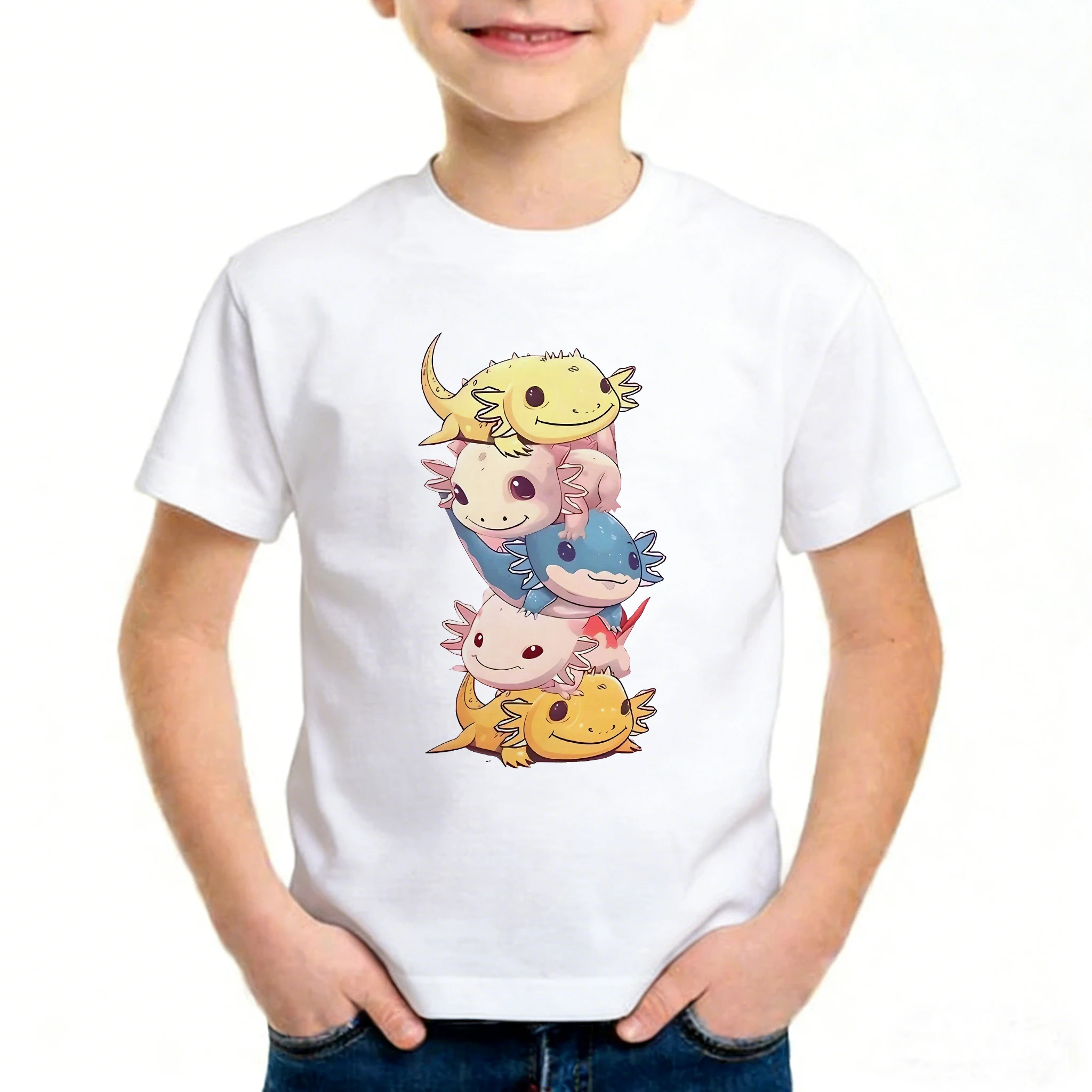 Cute Graphic Kids Tshirts Summer Short Sleeve Tees Cartoon Animal Boys Girls Clothes Kawaii Kitten Tops Y2K Children T-shirt