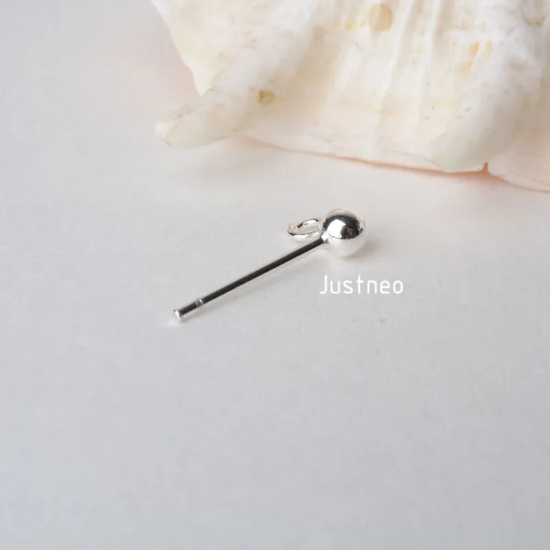 Solid 925 Sterling Silver Ball Earring Post with open Jump Ring, DIY