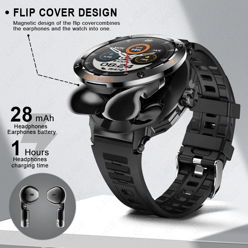 2026 Smart Watch With Built‑in TWS Earbuds NFC Wireless Call Sport Fitness Tracker Health Monitor Smartwatch For Men Android IOS