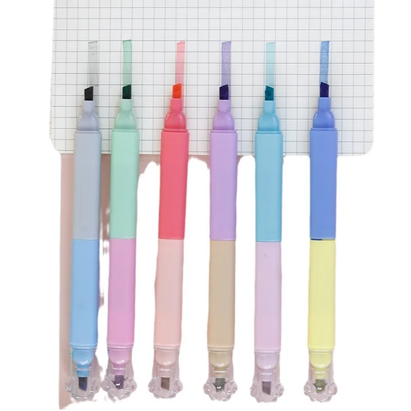 Kawai لونين هيغليغتر طالب مفتاح قلم تحديد عالية القيمة القط خدش حساب تلوين شفرة قلم 12 لون مجموعة هدية جميلة