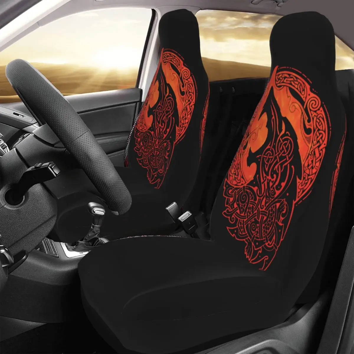 Vikings Wolf Fenrir Universal Car Seat Cover Auto Interior Suitable For All Kinds Models Seat Cushion Fabric Hunting 2 Pieces