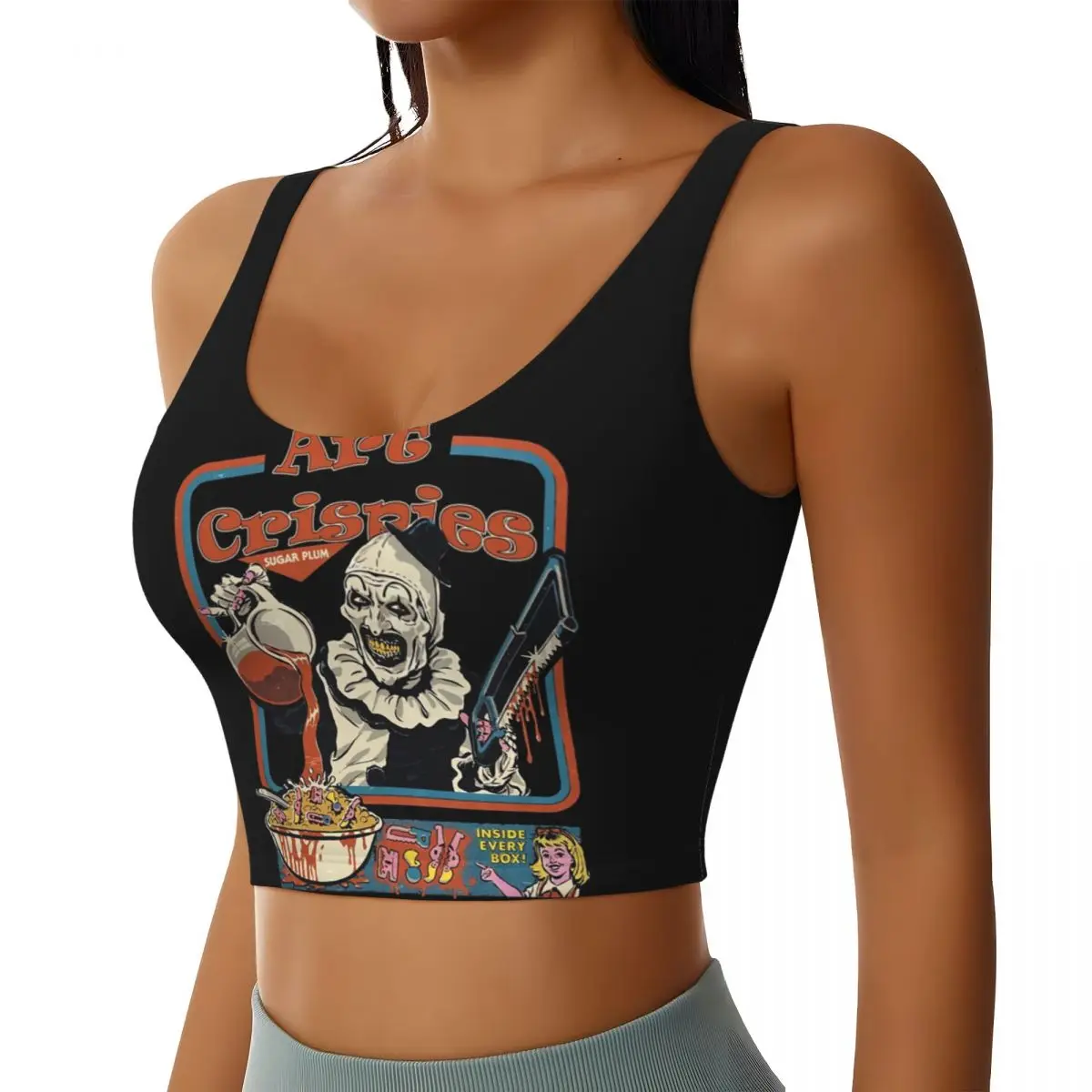 Custom Art Crispies Terrifiers Halloween High Impact Sports Bras Women's Seamless Workout Yoga Crop Tank Tops