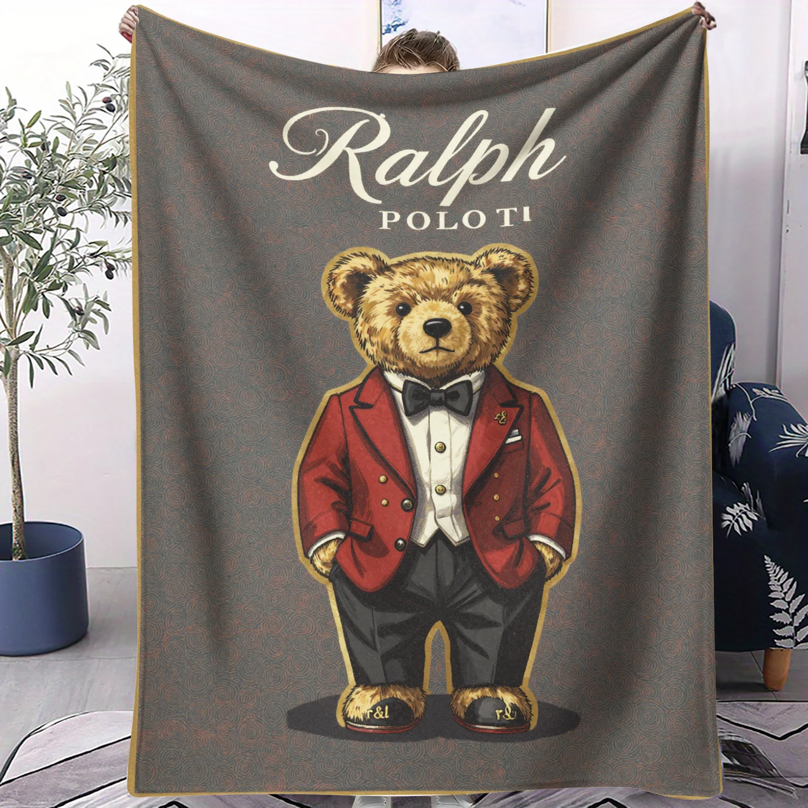 Manta de Franela con Diseño de Oso POLO Estilo Ralph Lauren para Adultos, Manta Cálida, Suave y Acogedora de Calidad para Viajes, Picnic y Hogar