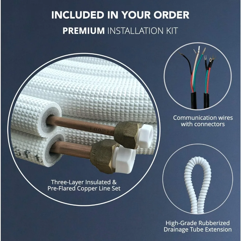 9.000 BTU, 115V, 25 SEER, Mini sistema de aquecimento AC/Série Sophia com kit de instalação de 16 pés