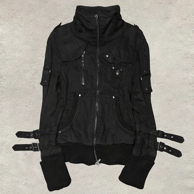 Goth Bluzy Y2k Odzież 2000s Vintage Kobiety Punk Zamek błyskawiczny Zimowe bluzy z kapturem Koreańska odzież uliczna Harajuku Bluzy Dziewczyna Słodka bluza z kapturem