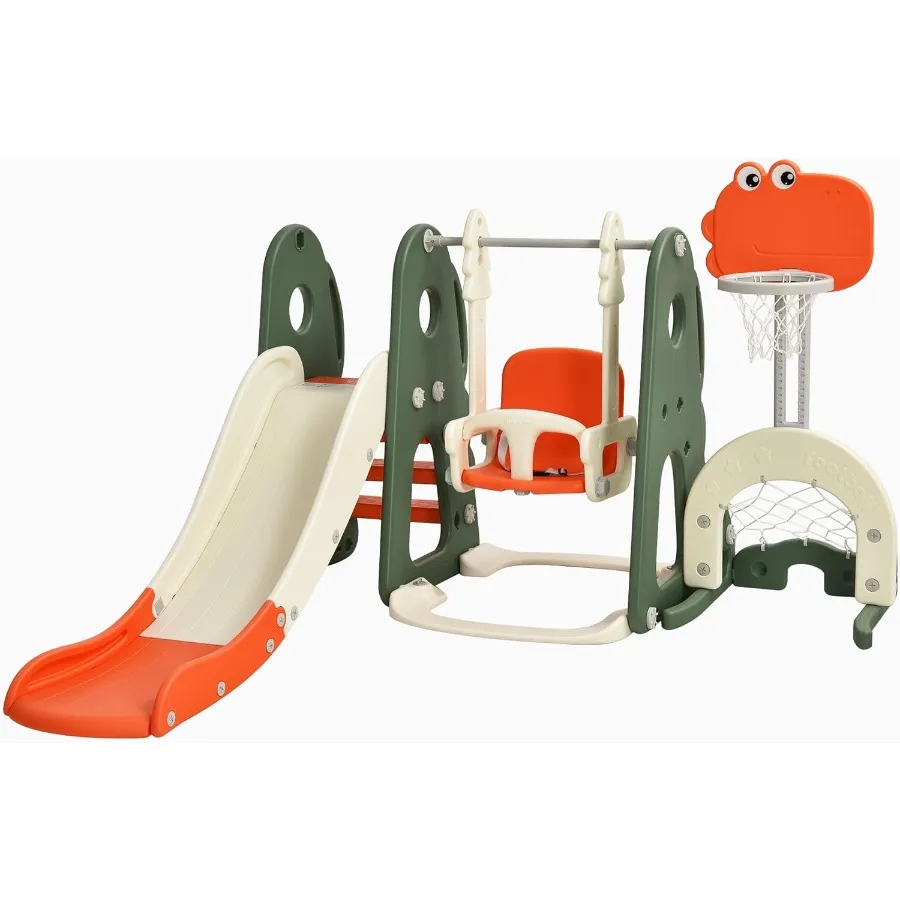 Ensemble de jeu de toboggan et de balançoire pour tout-petits 6 en 1, grand jeu de toboggan grimpeur avec panier de basket-ball, porte de Football et aire de jeux de trous de Golf Swin