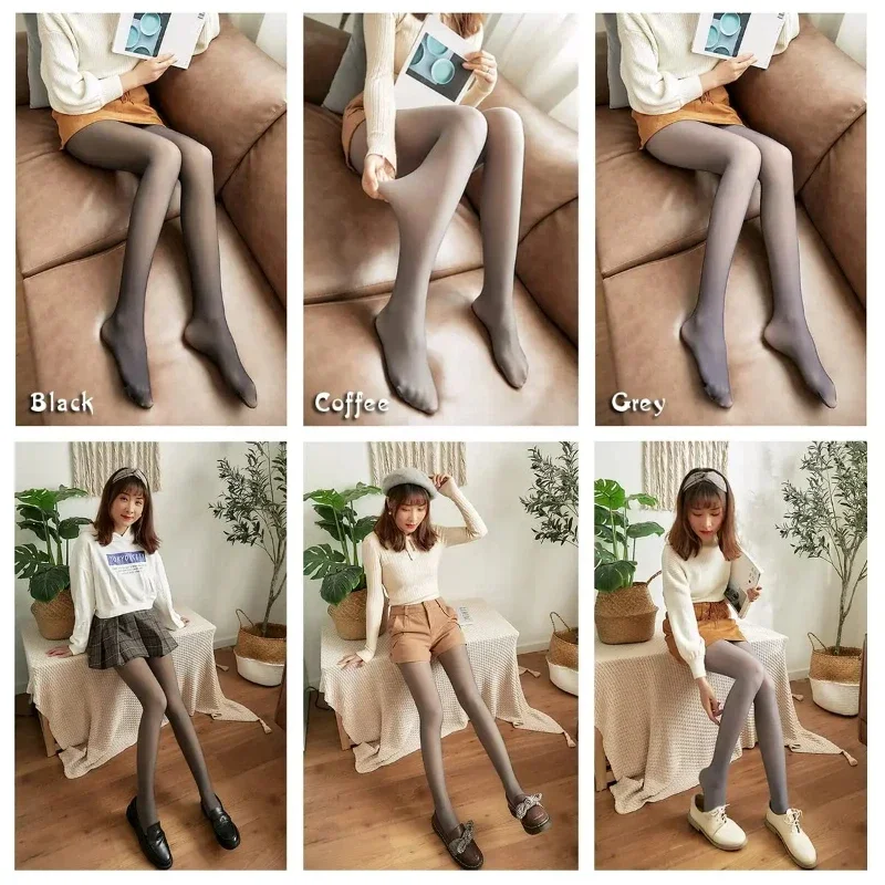 Fleece Lined Tights Inter Warm Pantyhose Women Elastic Fleece Pantyhose Velvet Thick Tights Hight Wasit Sexy Body Socks Female