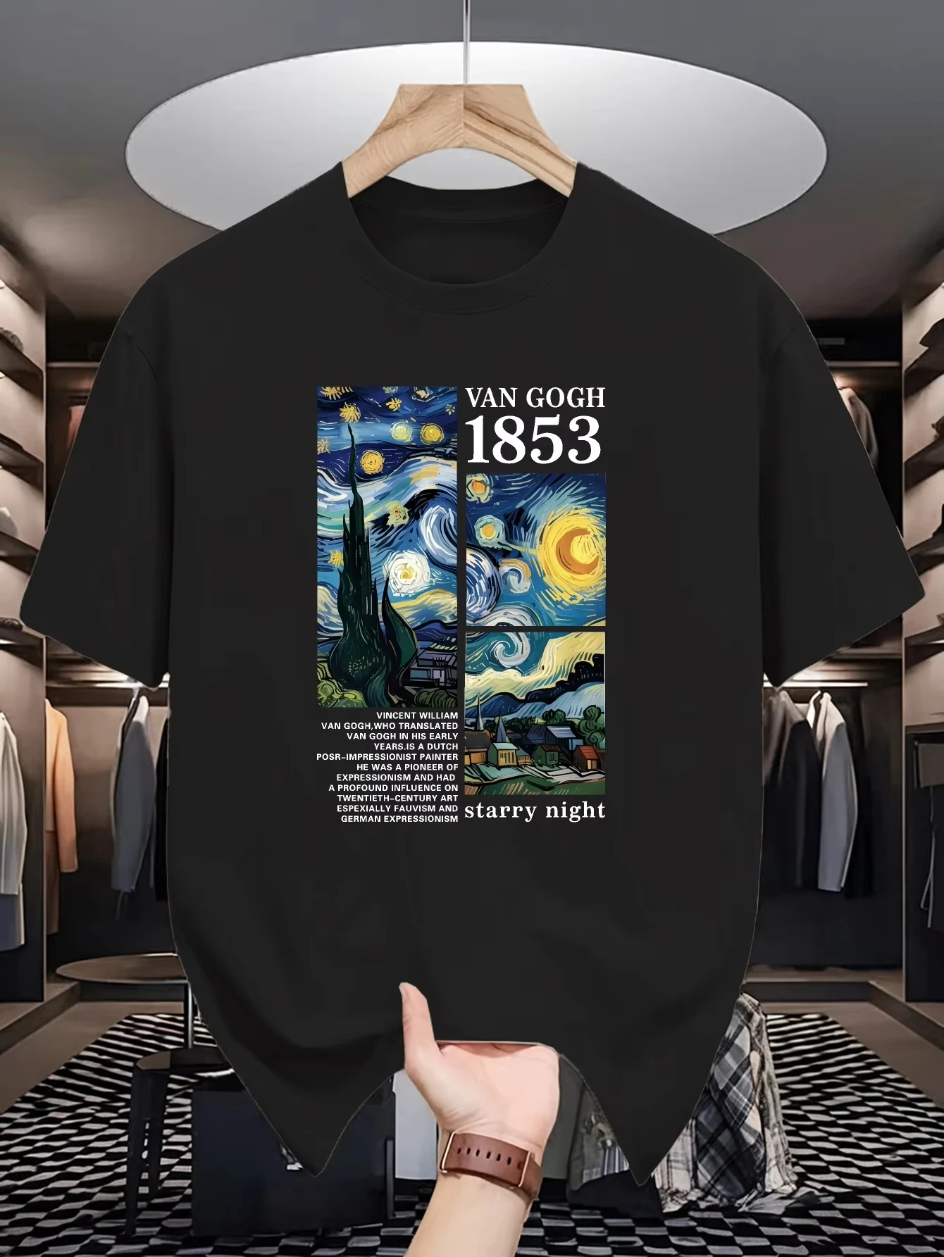 2026 Crew Neck Tee Van Gogh Starry Night Art Painting Print Soft Cotton Loose Short Sleeve Summer Casual Male Streetwear Tops