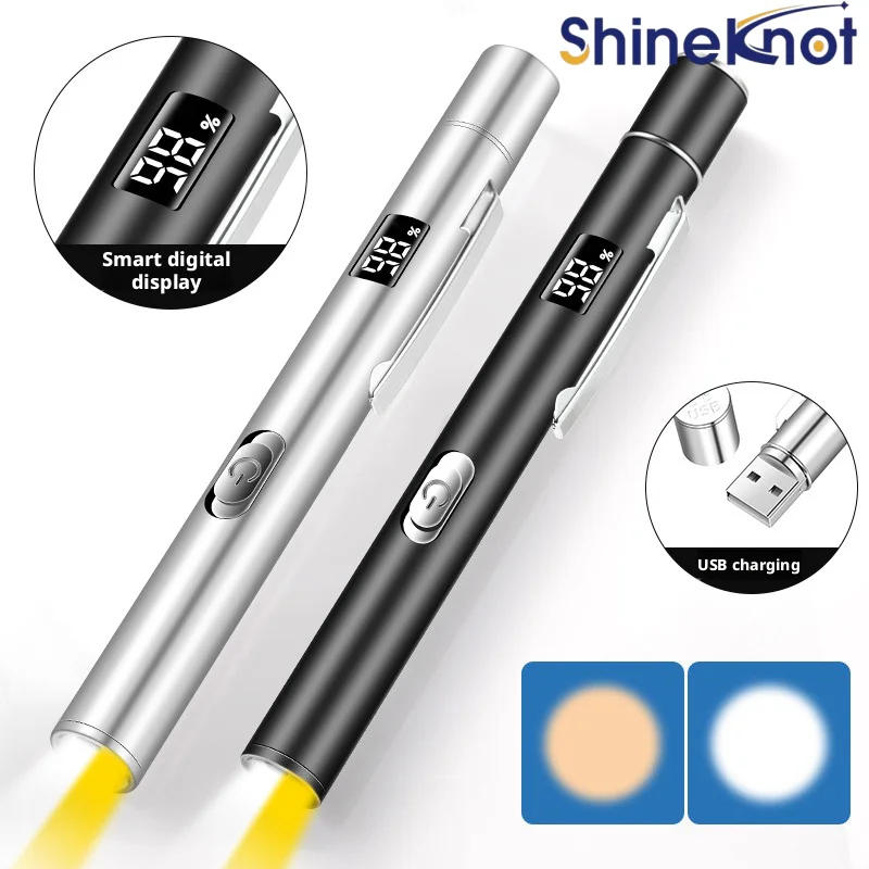 SHINEKNOT Usb Charging Yellow And White Dual Light Source Medical Flashlight Battery Display Pen lightweight Light