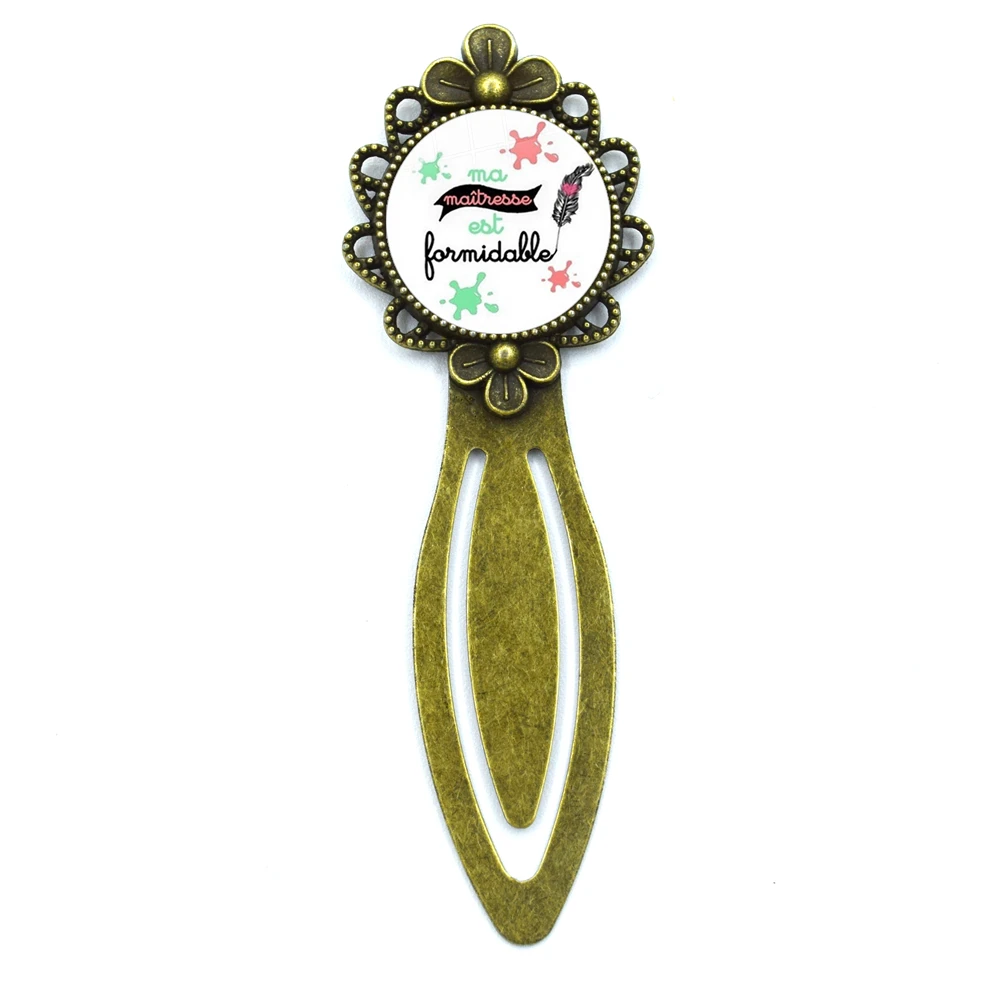 New Teachers Day Gift Thank You Teacher Cute Pattern Bronze Round Bookmark Vintage Metal Glass Gems As Book Page Marker