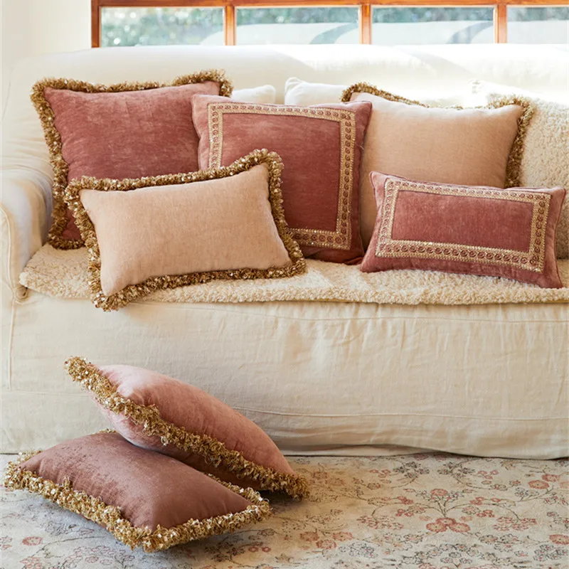 

Lace Embroidery Cushion Cover Light Luxury Home Decorative Pillowcase Shell Throw Pillow Cover With Ruffles For Sofa Gift Idea