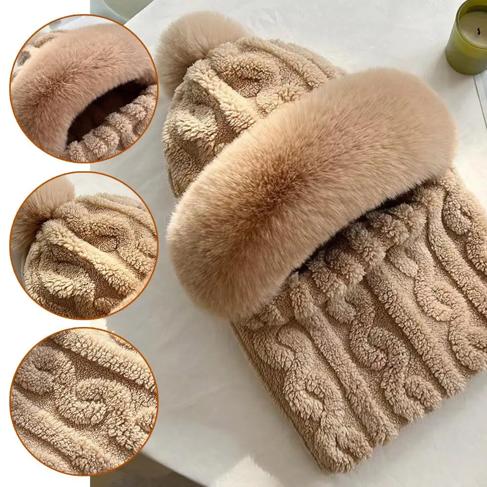 Winter-Schal-Set mit Kapuze für Damen, Plüsch-Hals, warm, Russland, Outdoor, Ski, winddicht, Mütze, dicker Plüsch, flauschige Mützen, Fahrradmütze – Detail 13