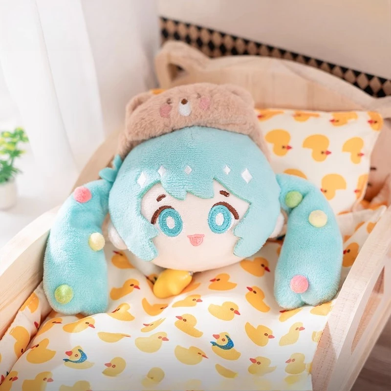 Llavero de felpa Hatsune Miku para fiesta de pijama, linda caja ciega, dije de anime con 4 estilos aleatorios, relleno suave para bolso y mochila