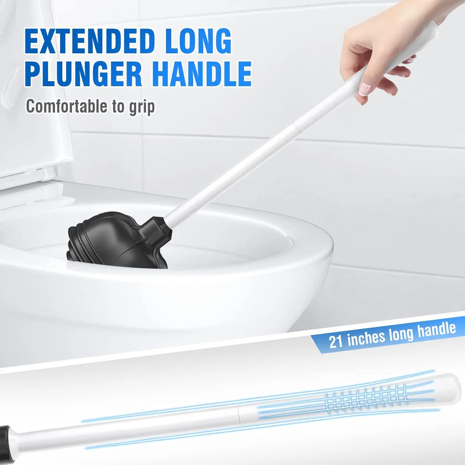 Kit com 2 Desentupidores de Vaso Sanitário Multiuso com Suporte para Ralos de 5,7 Polegadas, Ferramenta de Banheiro Branca de Alta Resistência