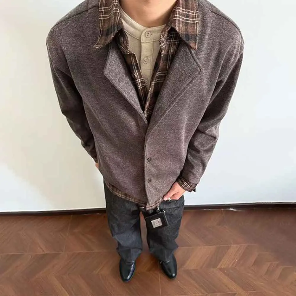 

Осенняя мужская куртка с длинными рукавами из двух частей, американская модная тенденция в стиле ретро, уличные повседневные свободные нишевые мужские топы