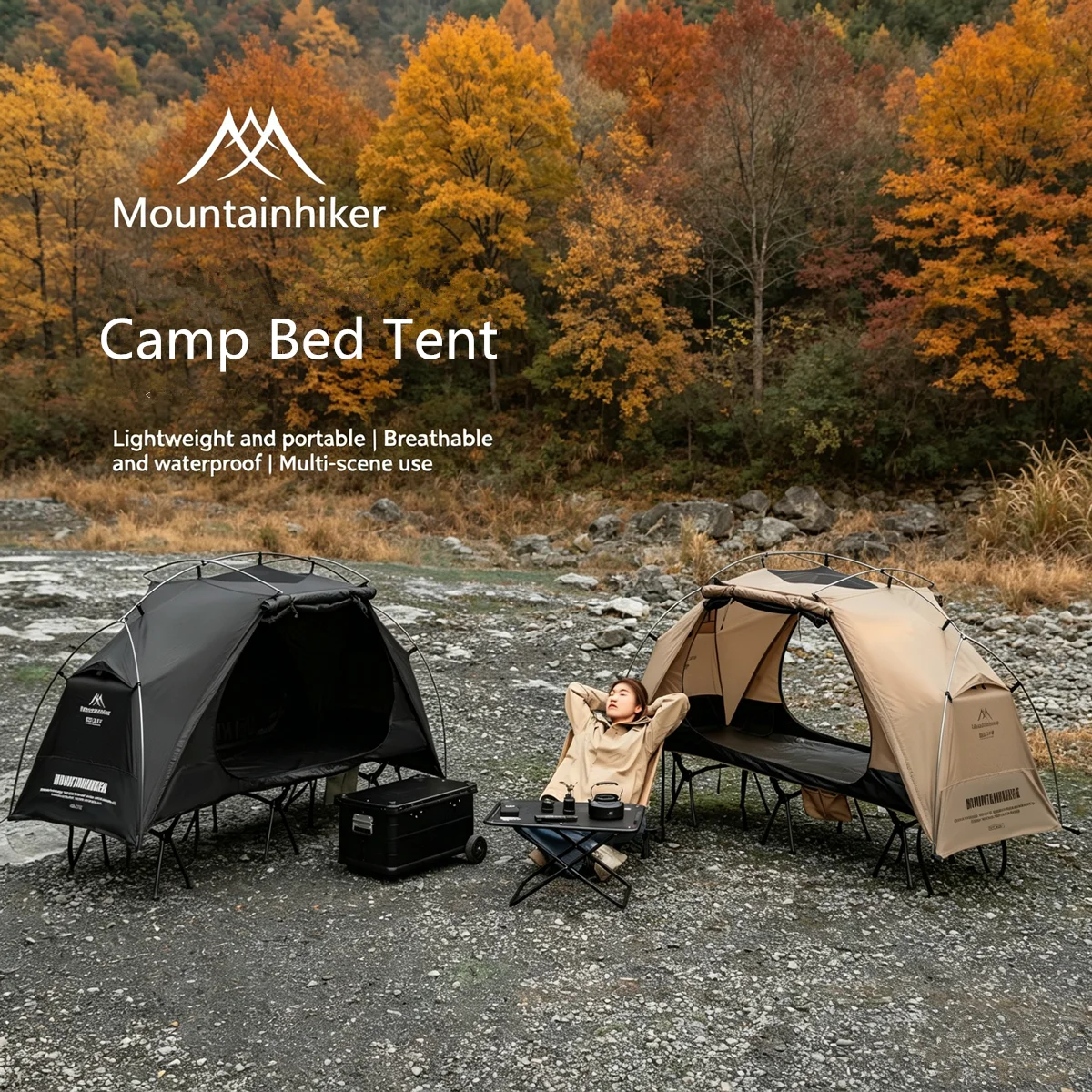MOUNTAINHIKER Single Camp Bed Tent Outdoor 190D Oxford Waterproof Rainproof Multi-purpose Leisure Camping Tent for Hiking Travel