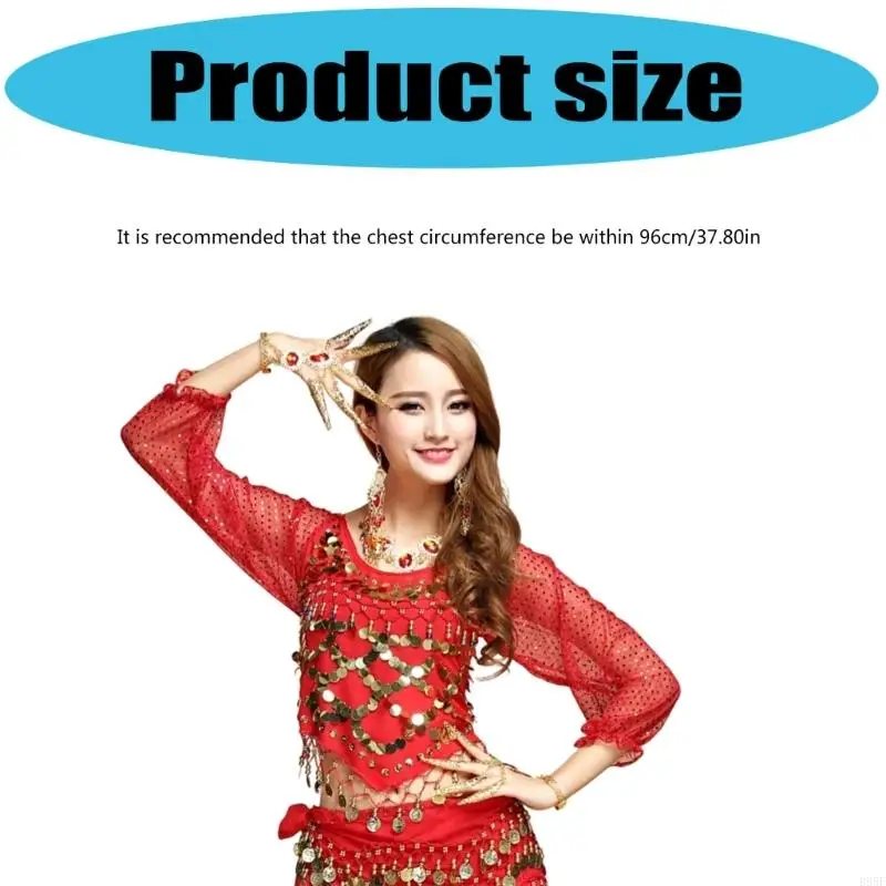 B95F Belly Dance เครื่องแต่งกายแขนยาวเหรียญ เสื้อ Top Carnival Dancer ชุด