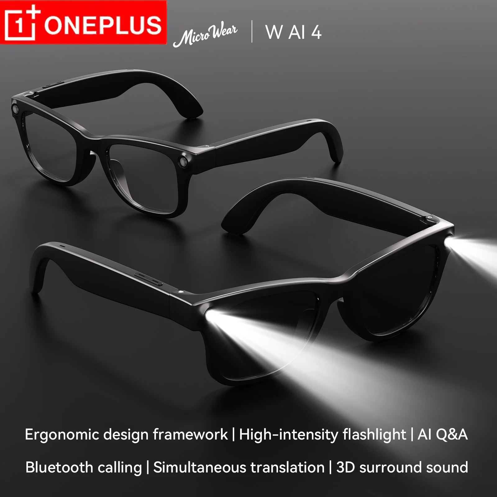 OnePlus Smart Glasses with Flashlight AI Translation Bluetooth Calling Headset Hands-Free Audio Glasses for Travel Outdoor