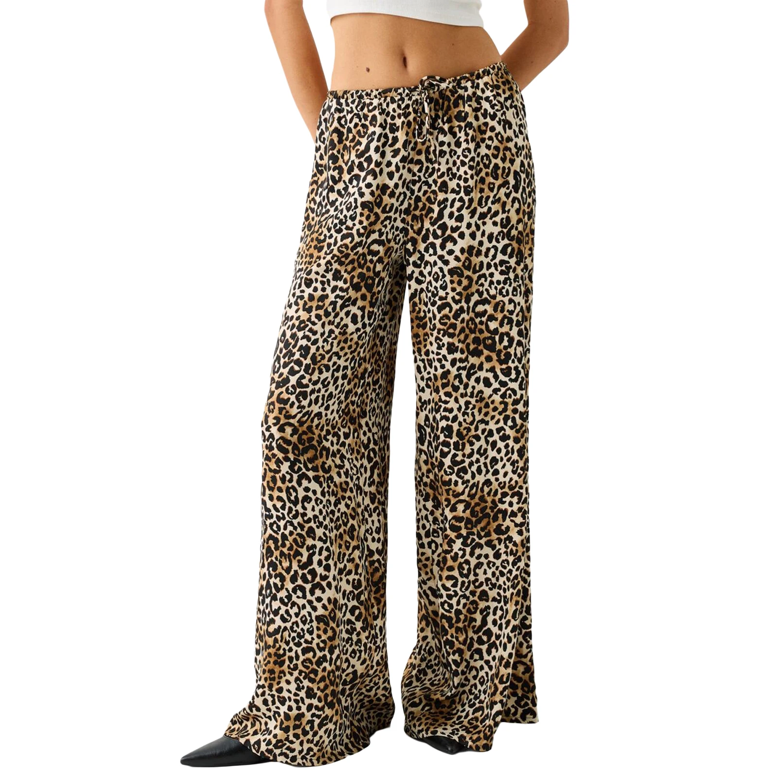 

Women's Lounge Pants Casual Loose Leopard Print Elastic Waist Wide Leg Drawstring Pants for Summer Spring Fall