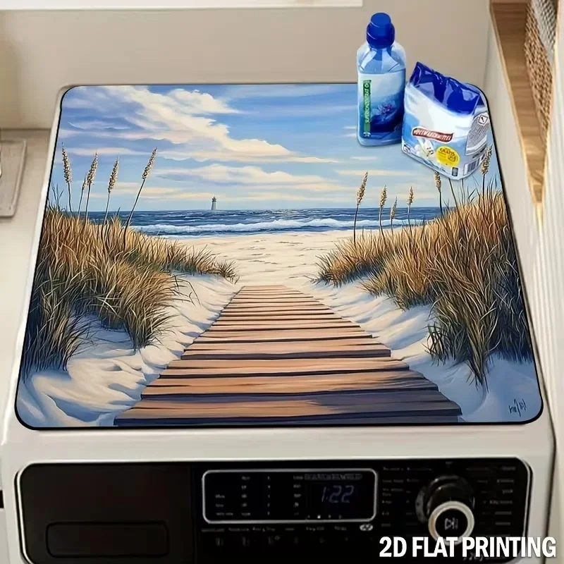 VIKAMA Ocean Beach Scenery Wash Machine Protector Pad Waterproof Anti-slip Dust Resistant Dryer Fridge Top Dustproof Cover Mat