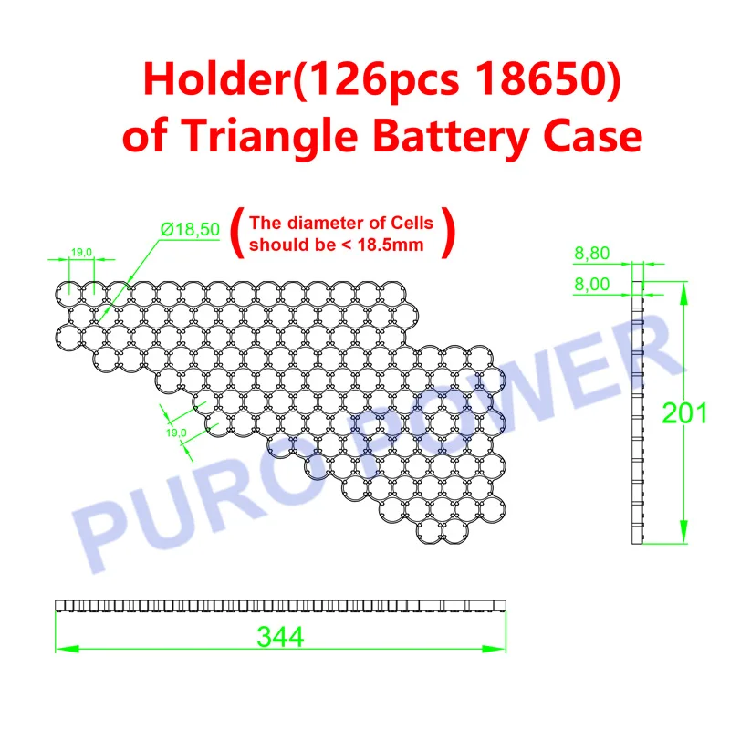 三角形ボックス 126個 18650セル 36V 48V 52V 60V 72V 10S 13S 14S 16S 17S 20S スチールストリップ 35A BMS DIY電動自転車バッテリーパック用