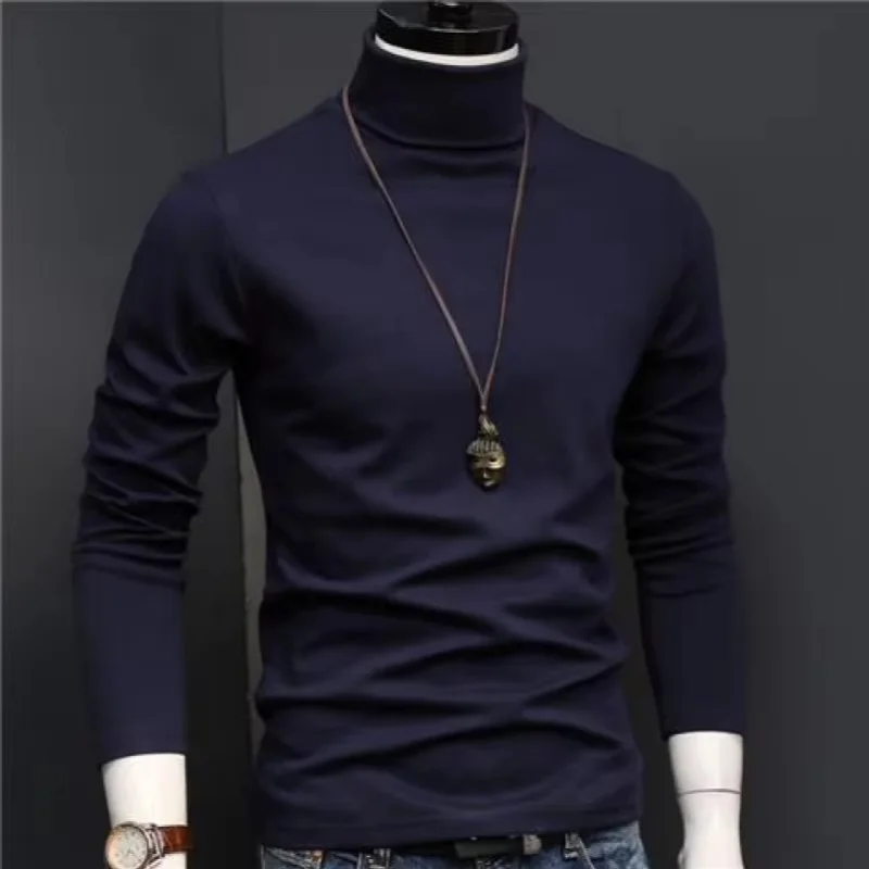 Winter Thermal Underwear Men's High Neck Solid Color Underwear Male Warm High Neck Pullover Long Sleeved Top Clothes
