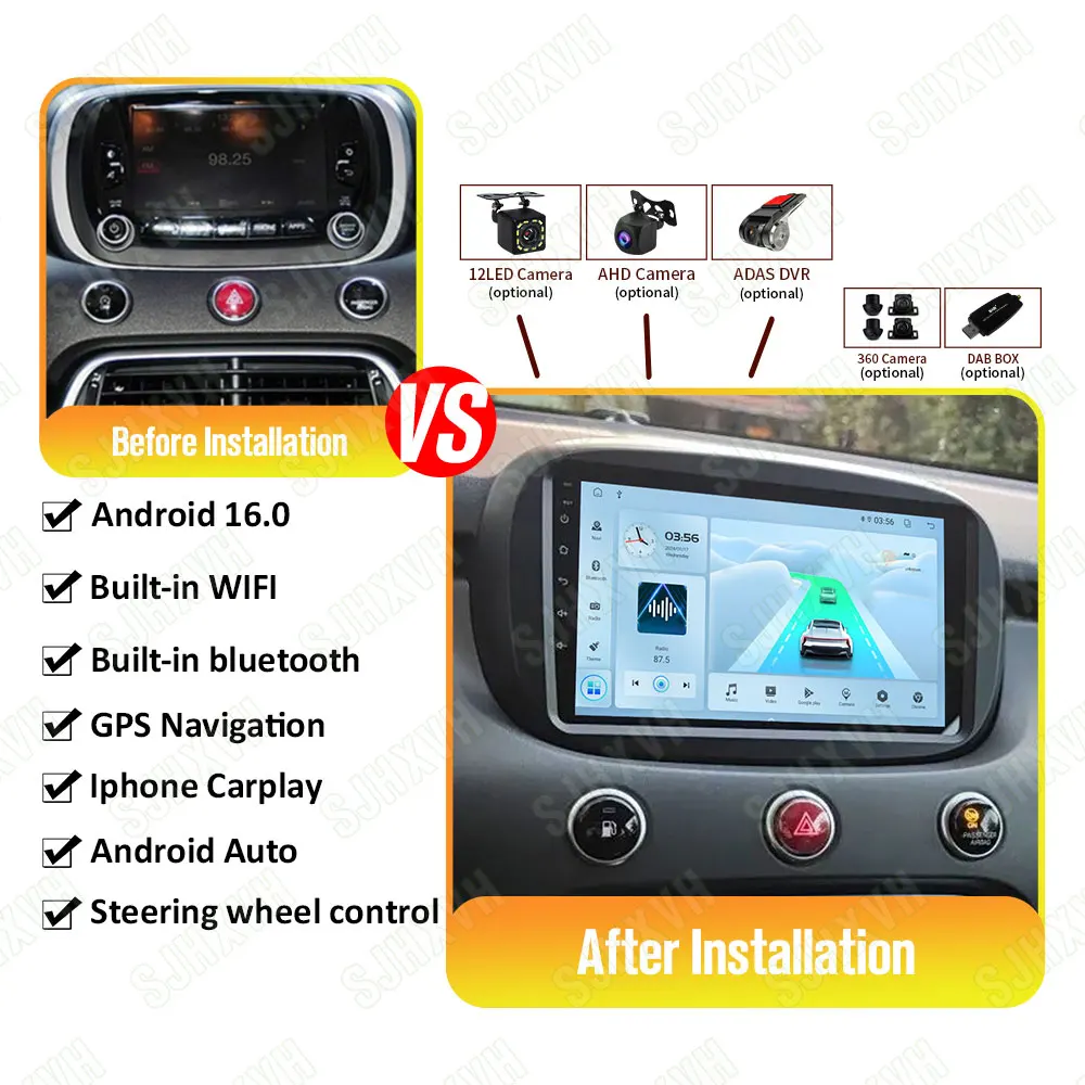 أندرويد 16 لشركة فيات 500X 2014 - 2020 2K QLED أندرويد راديو السيارة الوسائط المتعددة مشغل فيديو GPS AI صوت CarPlay 4G ستيريو #2