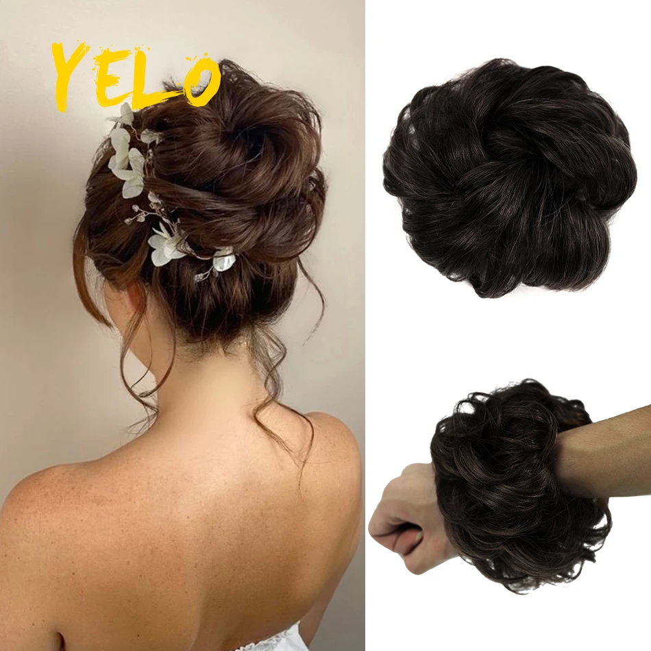 Yelo-extensiones de pelo rizado de moño desordenado para mujer, Scrunchies elásticos, moños, Donut, Updo, varios colores